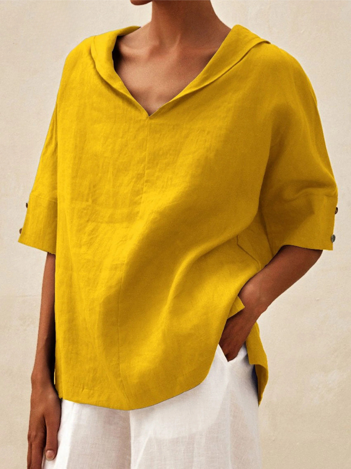 Women's Casual V-neck Linen Shirt