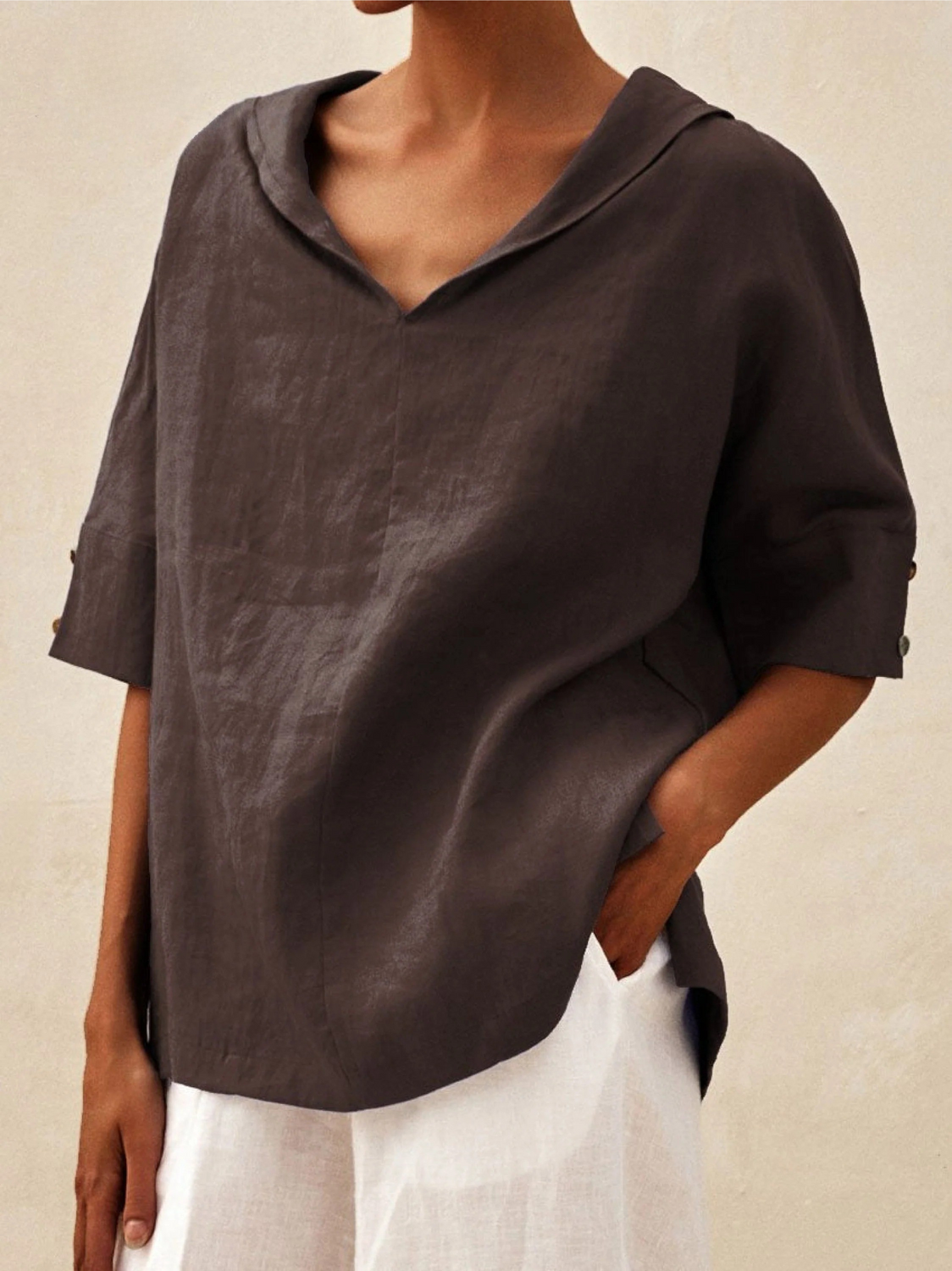 Women's Casual V-neck Linen Shirt