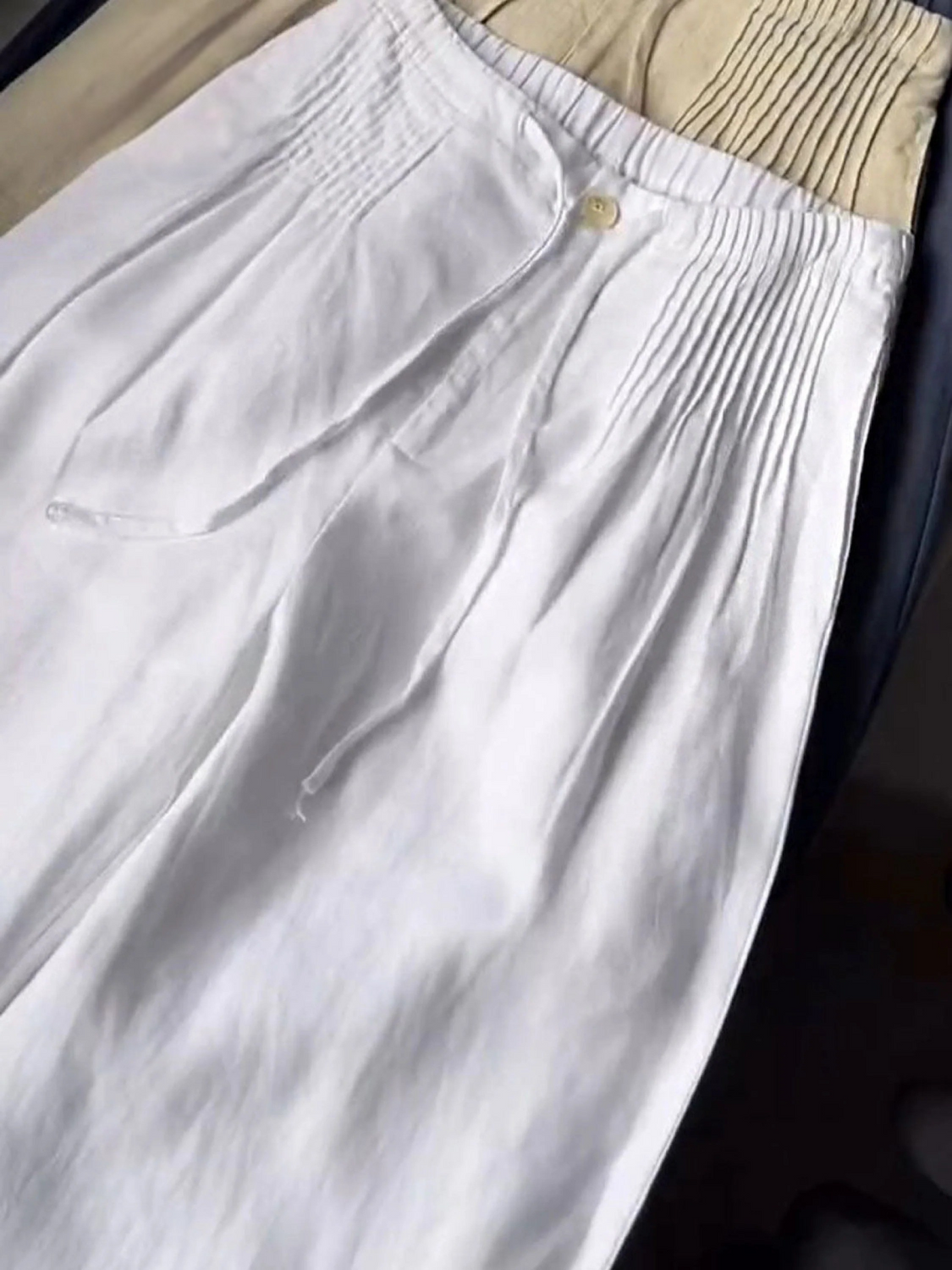 Women's Solid Color Pleated Drawstring Casual Wide Leg Linen Pants