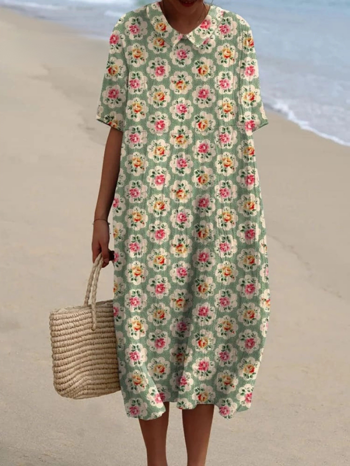 Women's Vintage Floral Art Print Casual Flowy Dress