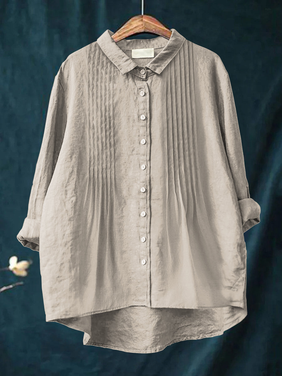 Solid Color Cotton and Linen Shirt