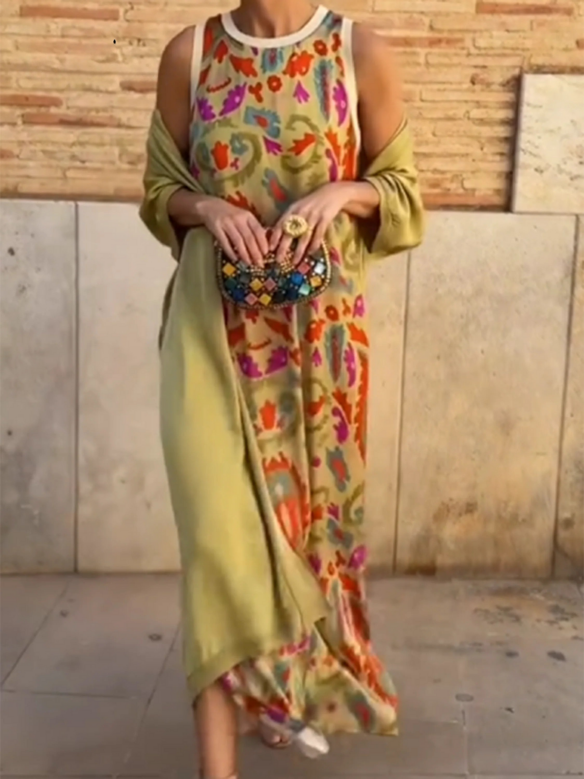 Women's Printed Satin Cardigan Dress Two-Piece Set