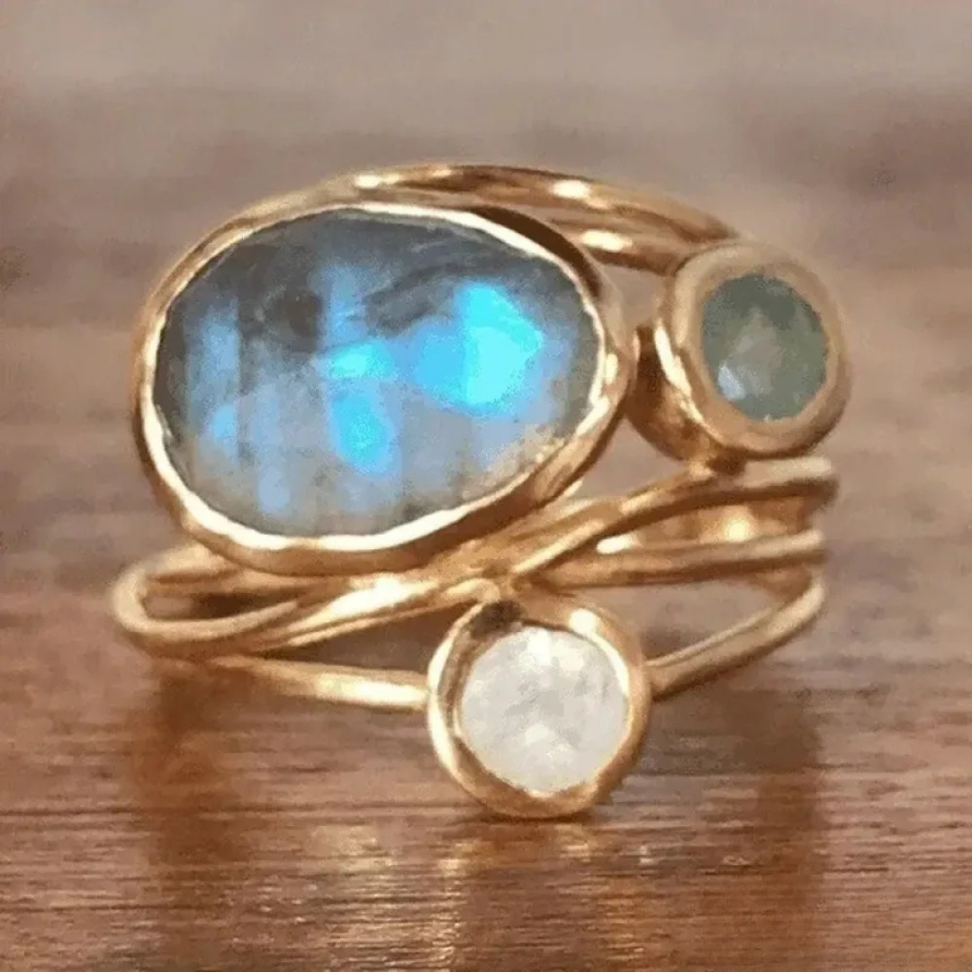 Vintage inlaid blue moonstone ring
