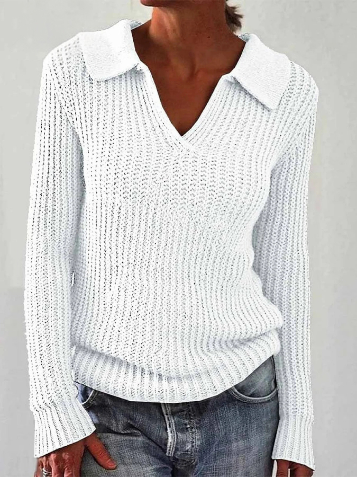 Women'S Autumn And Winter Casual Long-Sleeved Lapel Sweater