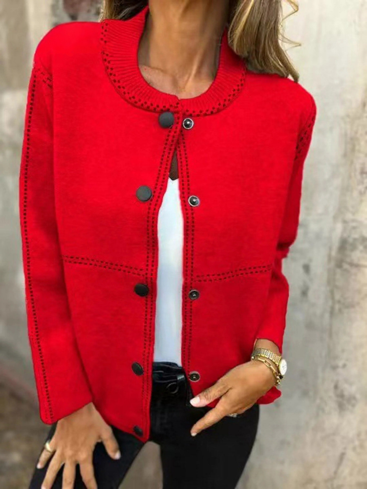 Women's Solid Color Crew Neck Long Sleeve Casual Pocket Baseball Jacket