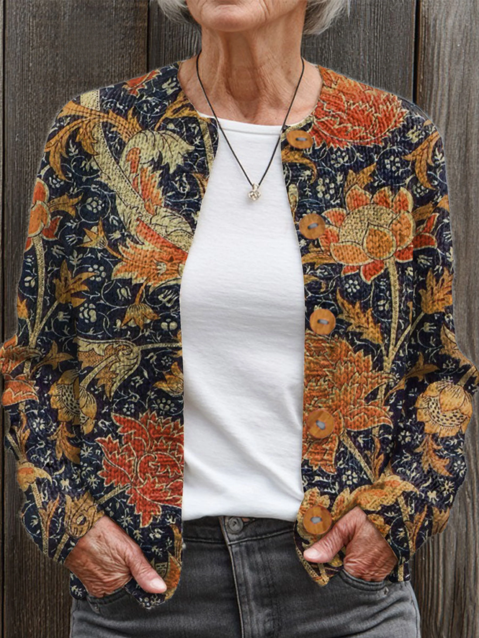 Vintage Flower Art Print Buttoned Cardigan Sweater