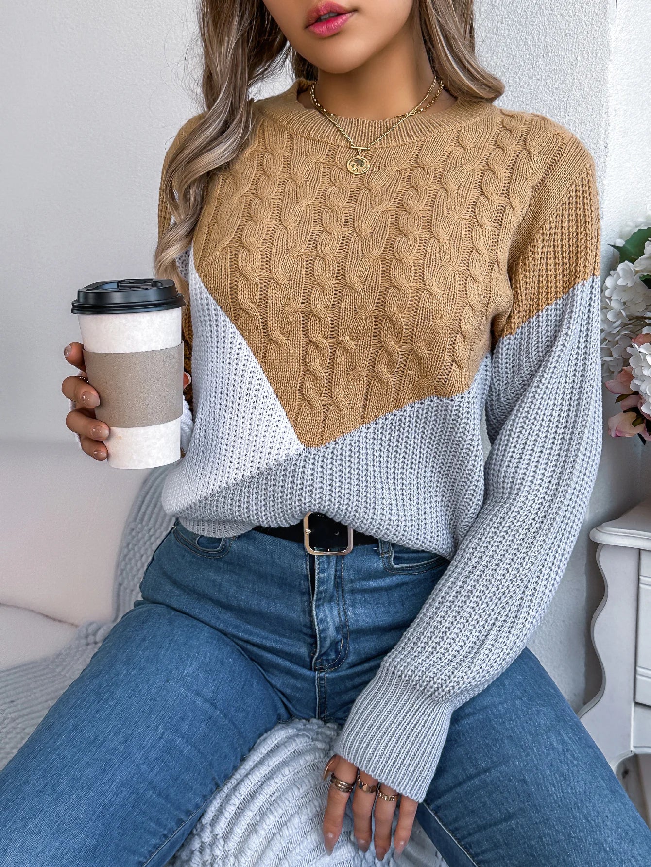 Mila Colorblock Cable Knit Sweater