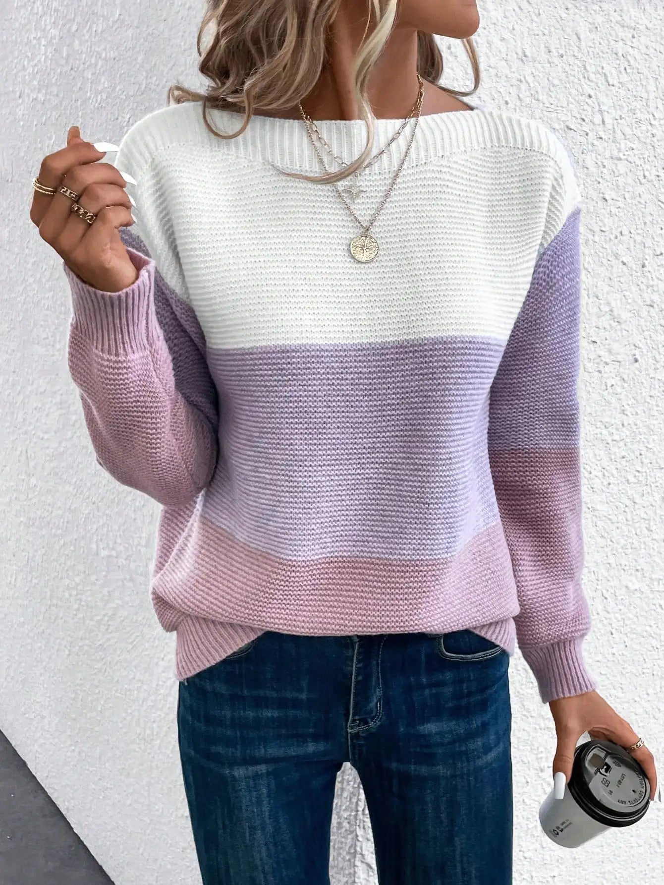 Lila Pastel Colorblock Knit Sweater
