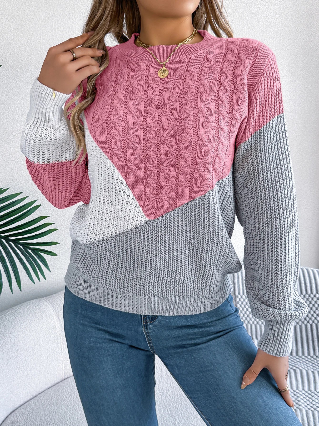 Mila Colorblock Cable Knit Sweater