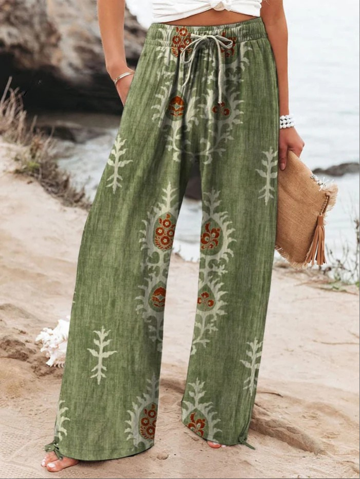 Women's Vintage Ethnic Floral Art Printed Casual Pants