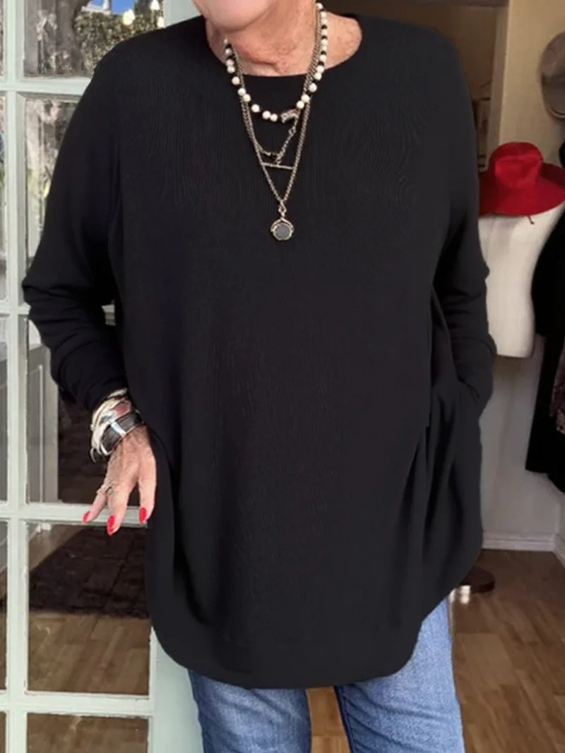 Button-back Crew Neck Top