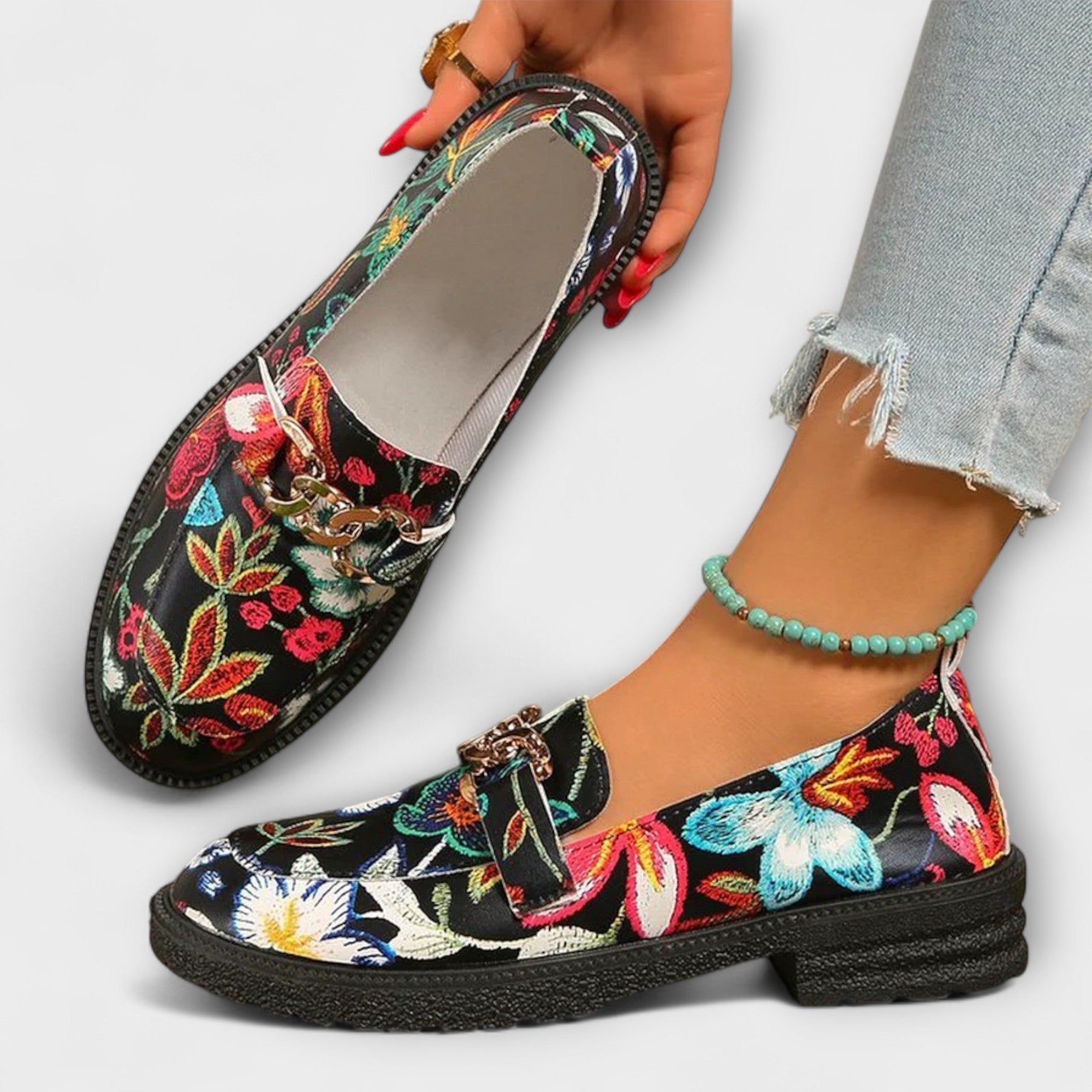 Berendina - Multicolored Loafers with Floral Pattern
