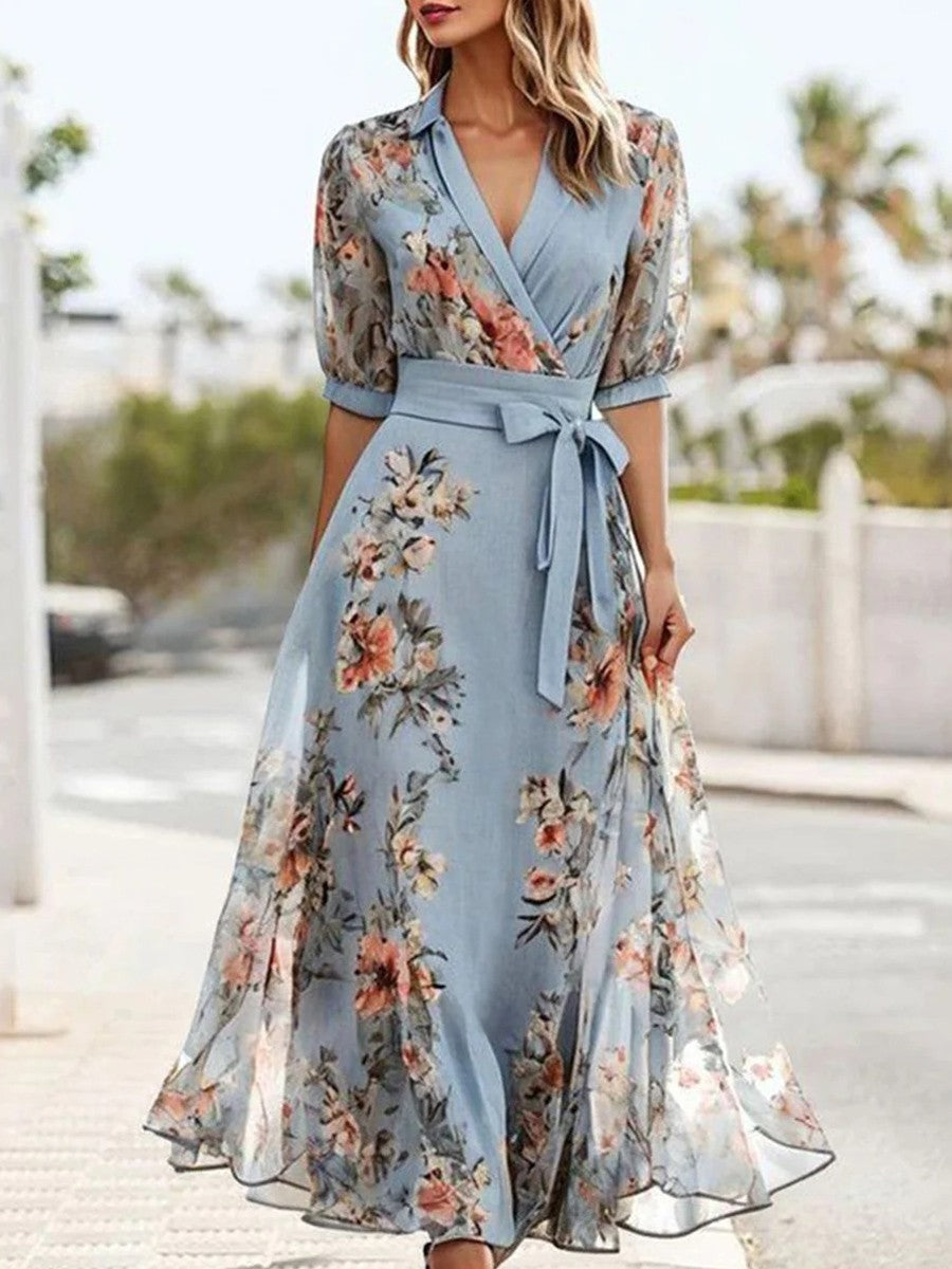 Monika Rose – Floral V-Neck Midi Dress for Effortless Summer Charm