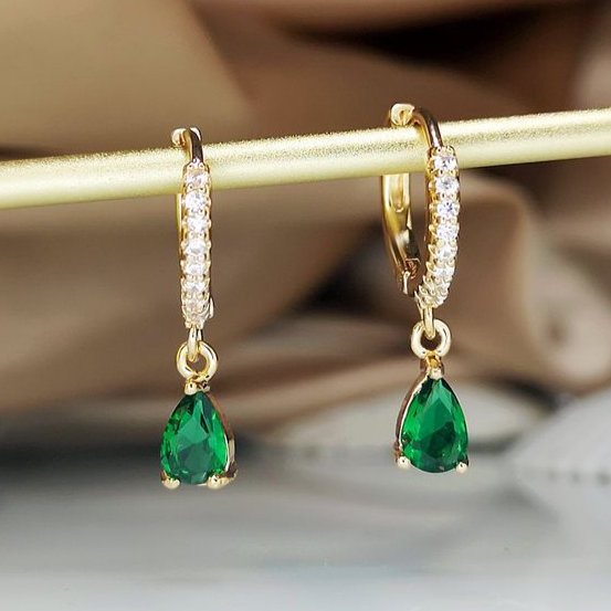 Emara | Green Zirconia Golden Bright Earrings