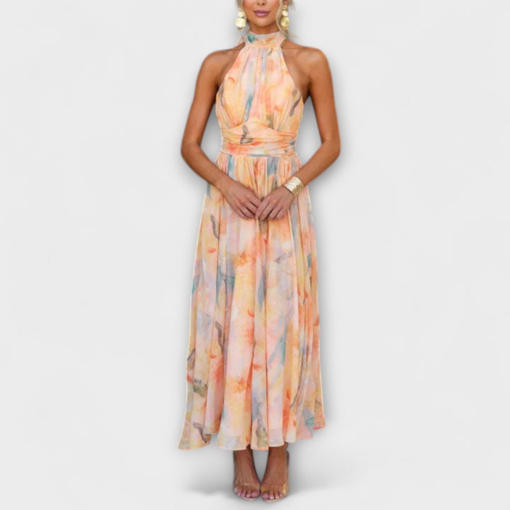 Valmere Aurelia – Halter-Neck Watercolour Maxi Dress for Effortless Summer Elegance