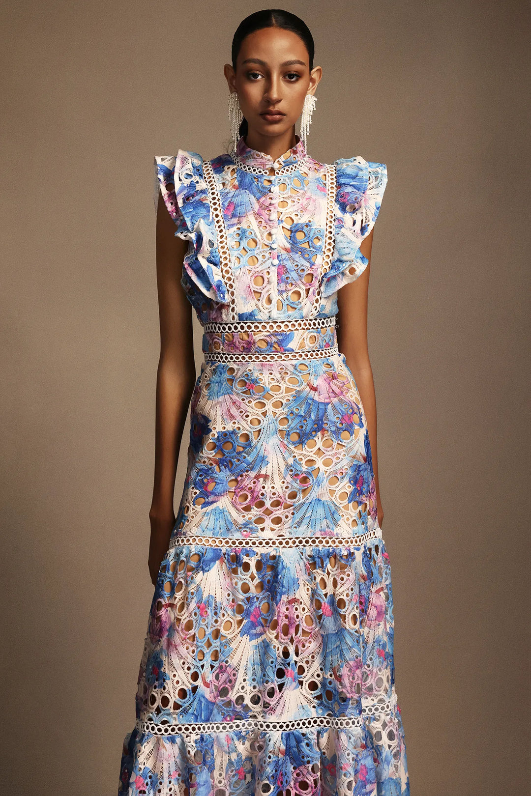 Paula Elise – Hollow Embroidered Sleeveless Midi Dress