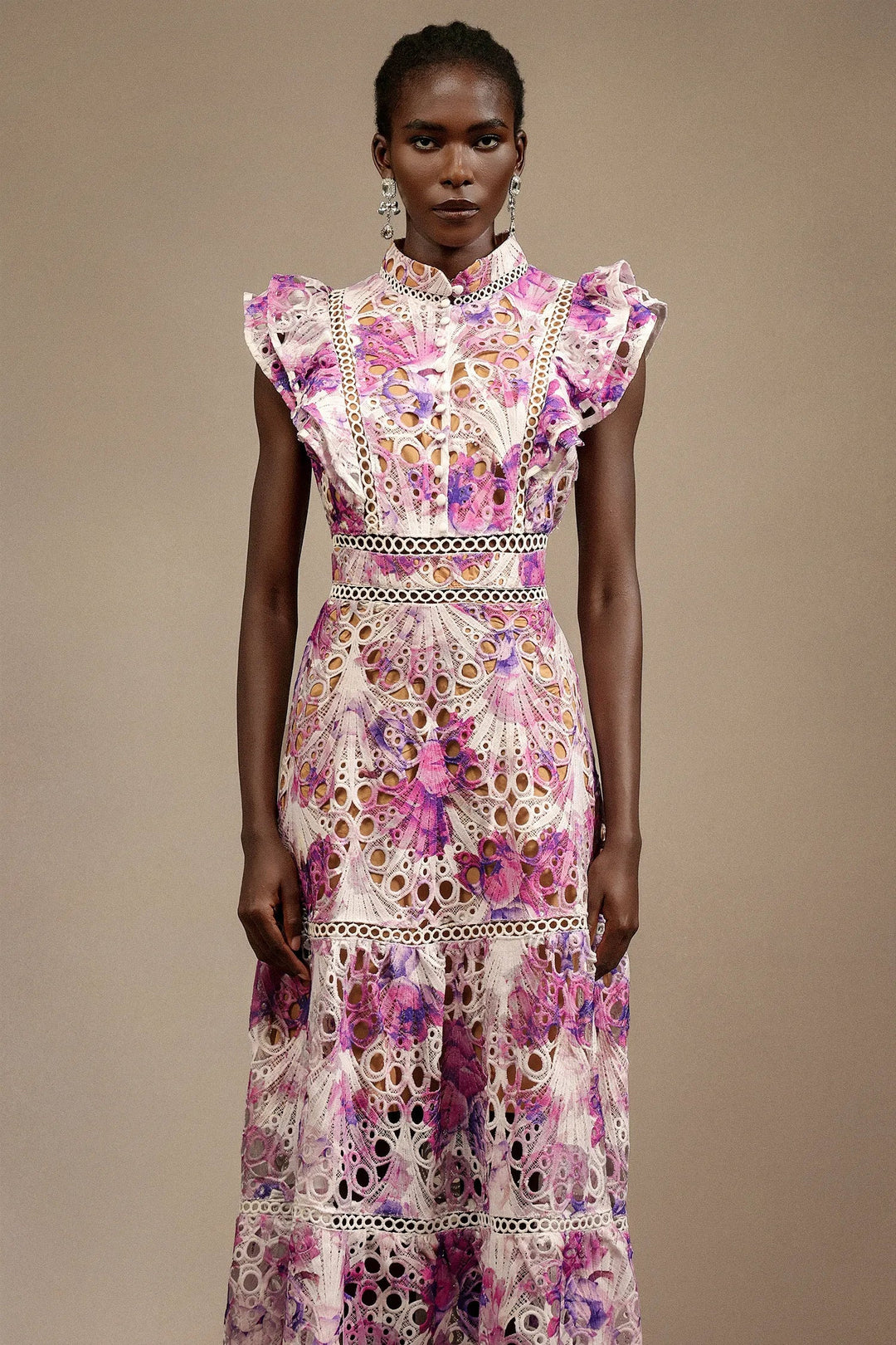 Paula Elise – Hollow Embroidered Sleeveless Midi Dress