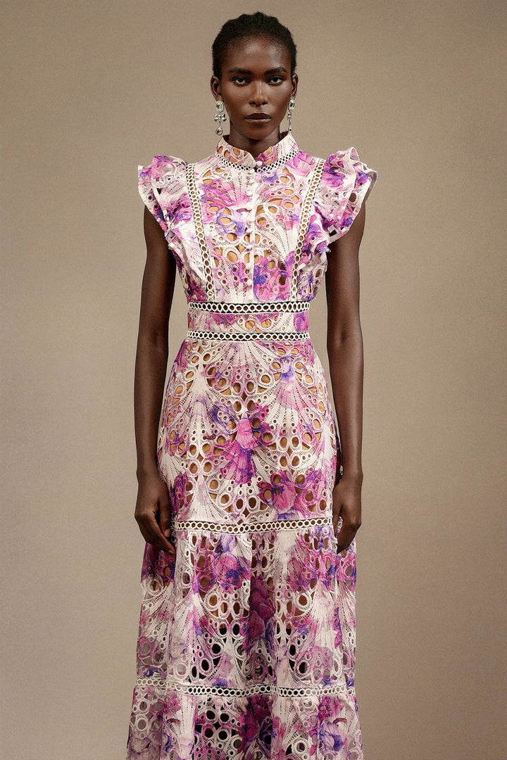 Paula Elise – Hollow Embroidered Sleeveless Midi Dress