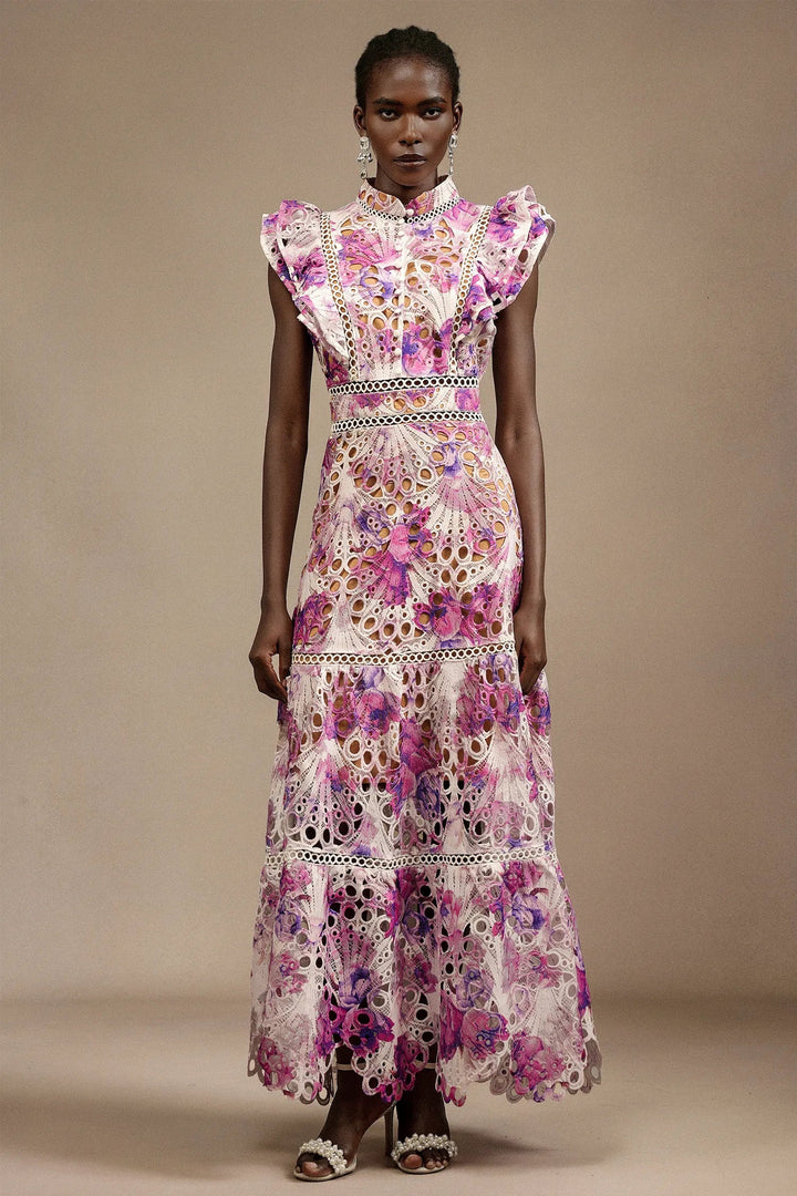 Paula Elise – Hollow Embroidered Sleeveless Midi Dress
