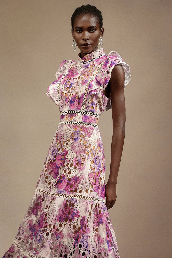 Paula Elise – Hollow Embroidered Sleeveless Midi Dress