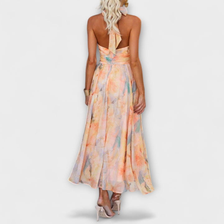 Valmere Aurelia – Halter-Neck Watercolour Maxi Dress for Effortless Summer Elegance