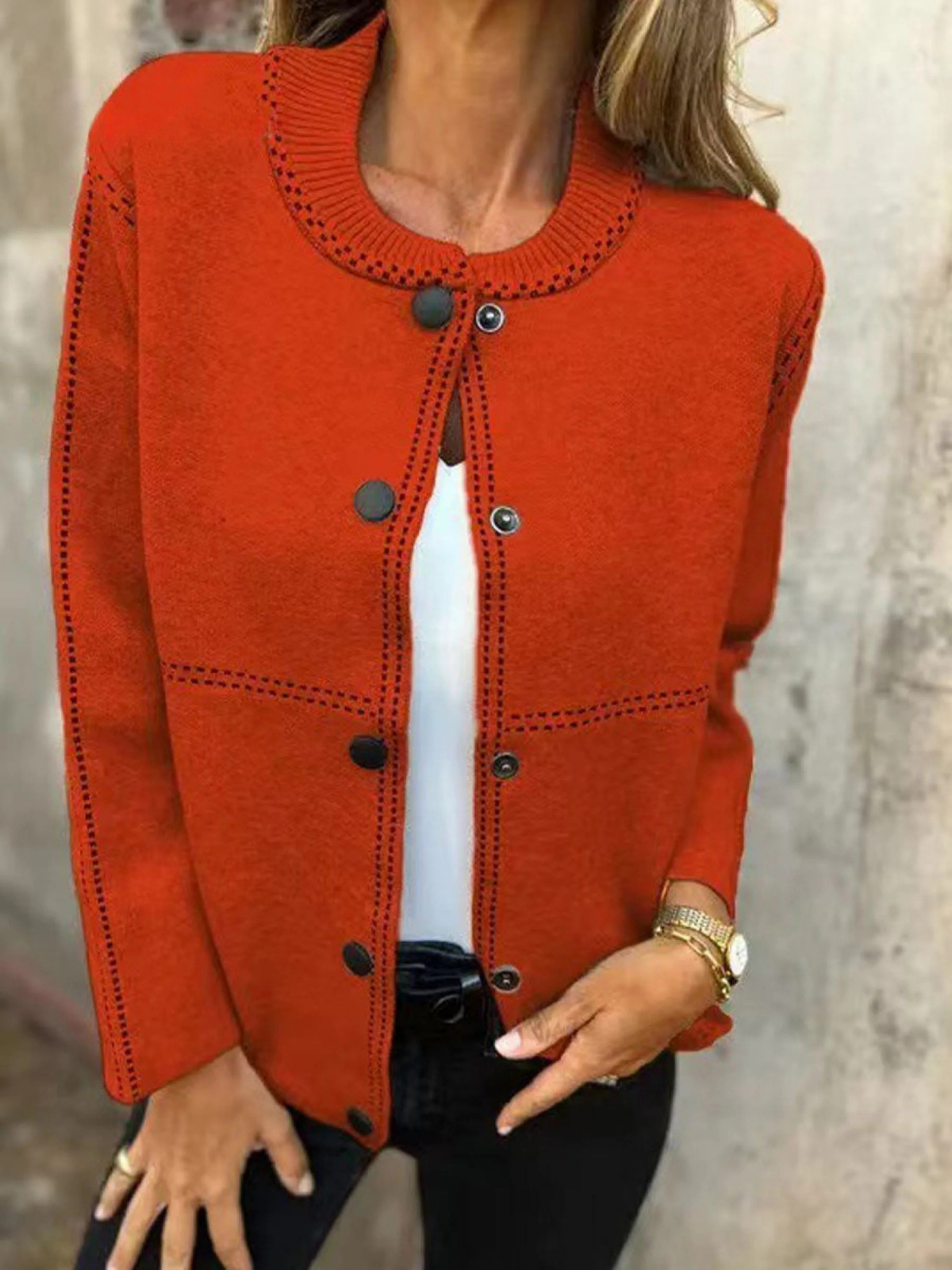 Women's Solid Color Crew Neck Long Sleeve Casual Pocket Baseball Jacket