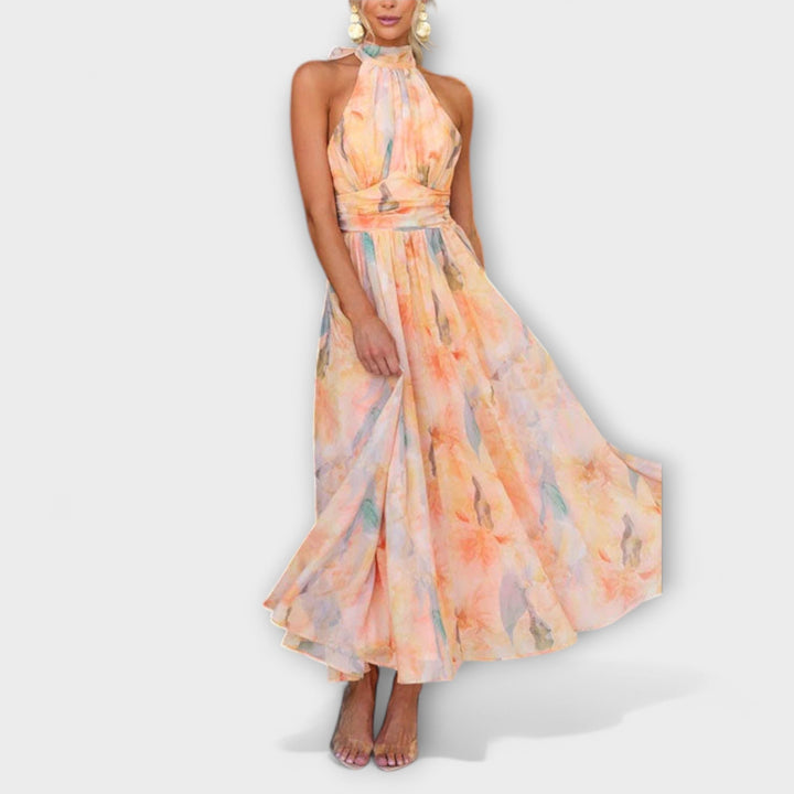 Valmere Aurelia – Halter-Neck Watercolour Maxi Dress for Effortless Summer Elegance