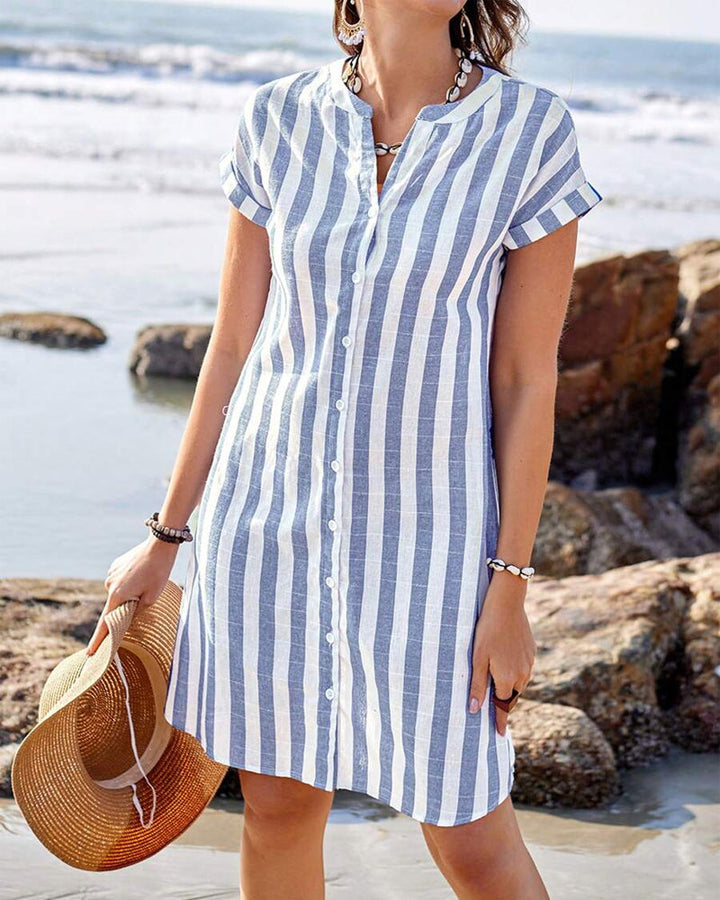 Irene Belle – Elegant Striped Shirt Dress for Effortless Versatility