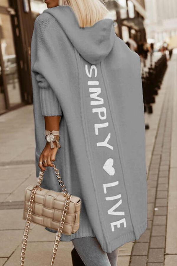 Simply Life Print Hooded Casual Cardigan