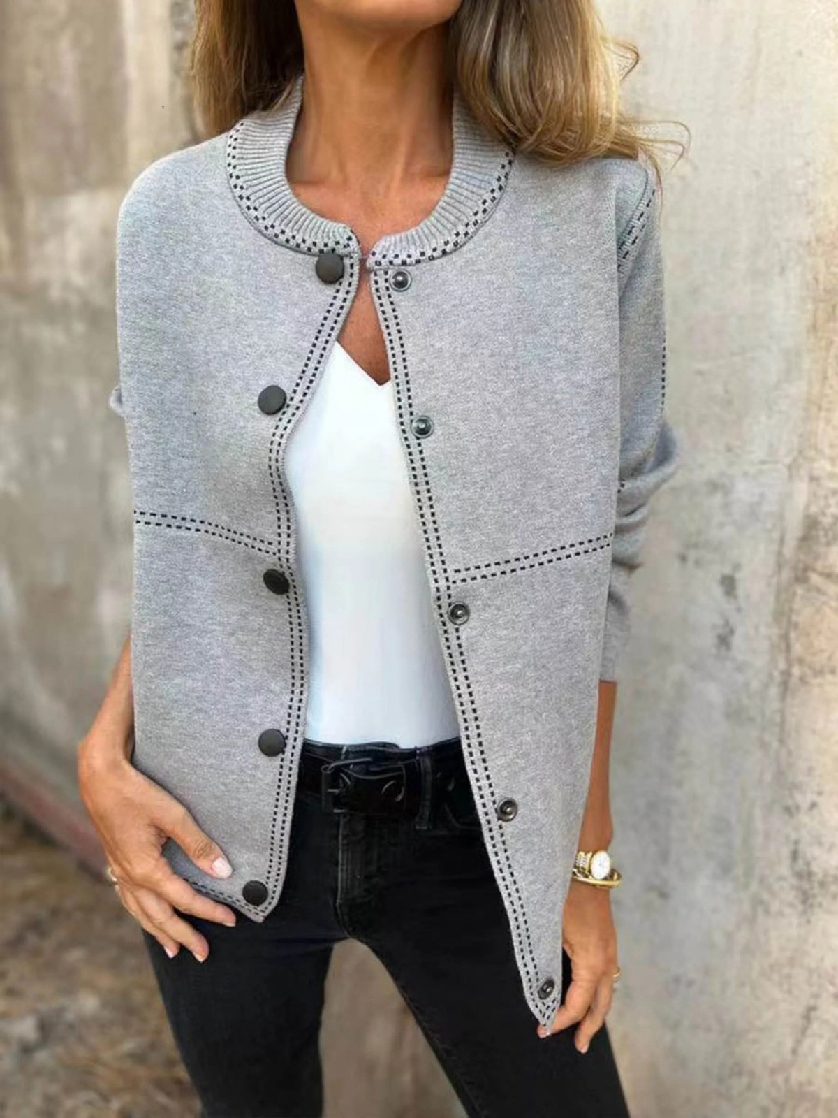 Women's Solid Color Crew Neck Long Sleeve Casual Pocket Baseball Jacket