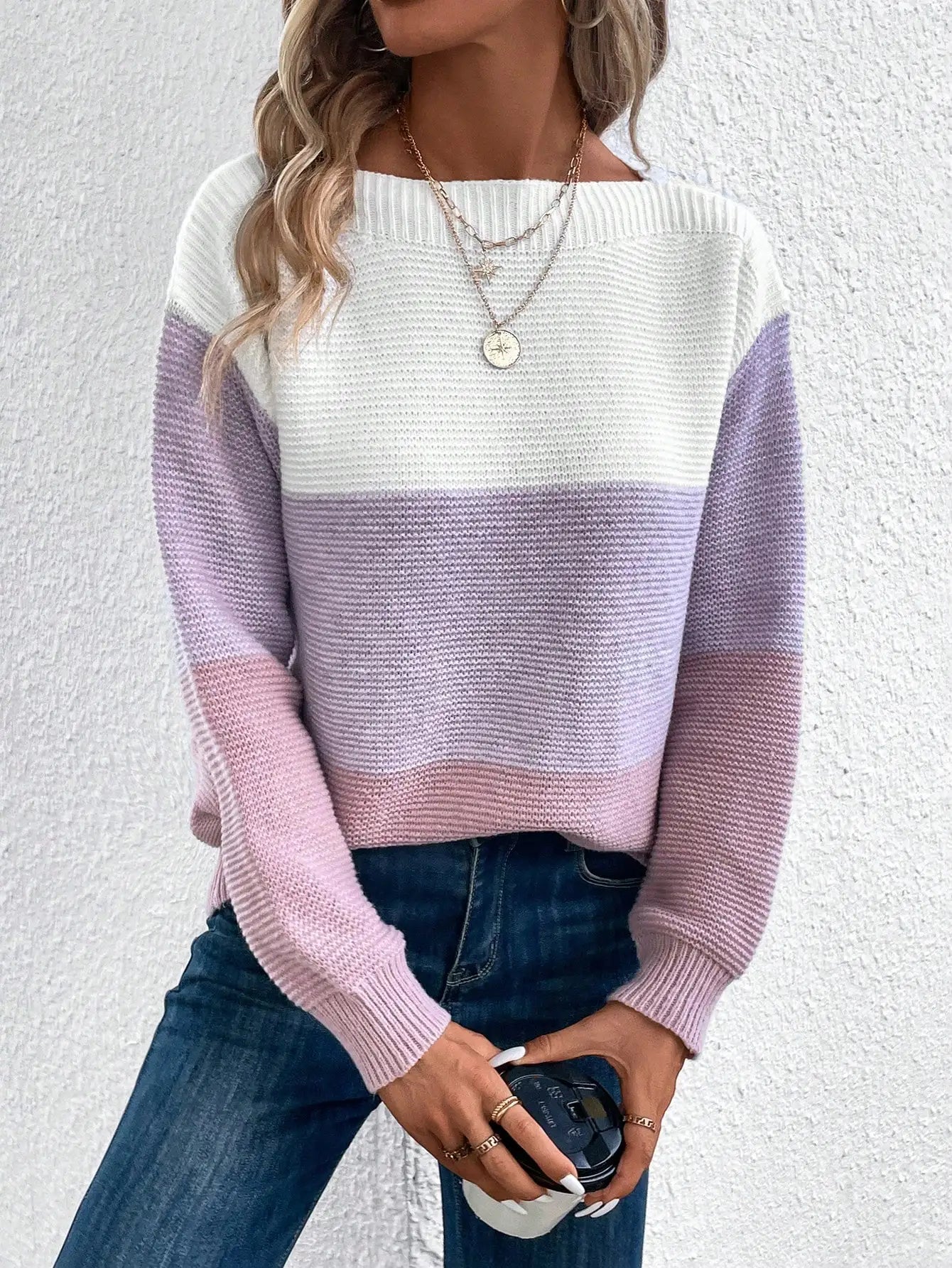 Lila Pastel Colorblock Knit Sweater