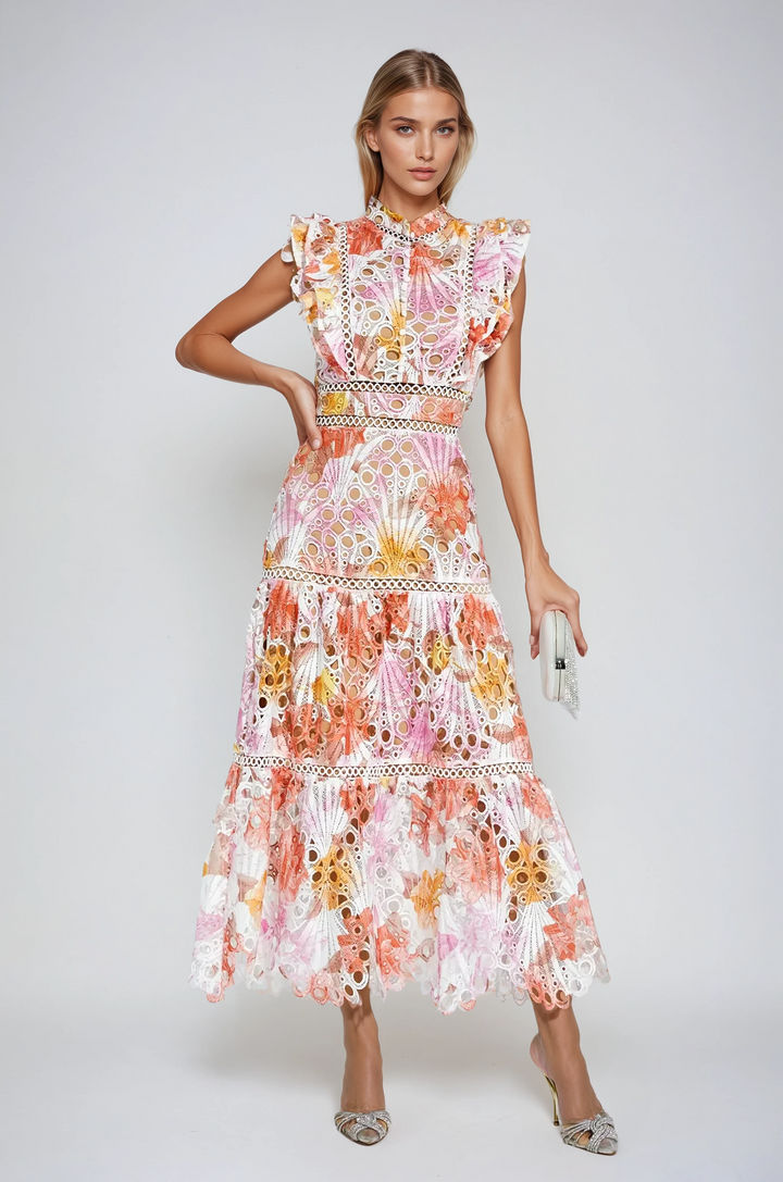 Paula Elise – Hollow Embroidered Sleeveless Midi Dress
