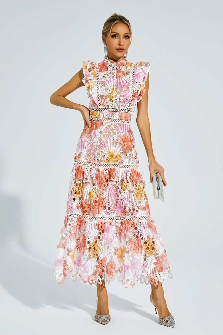 Paula Elise – Hollow Embroidered Sleeveless Midi Dress