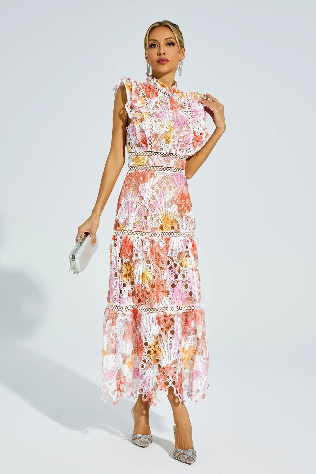 Paula Elise – Hollow Embroidered Sleeveless Midi Dress