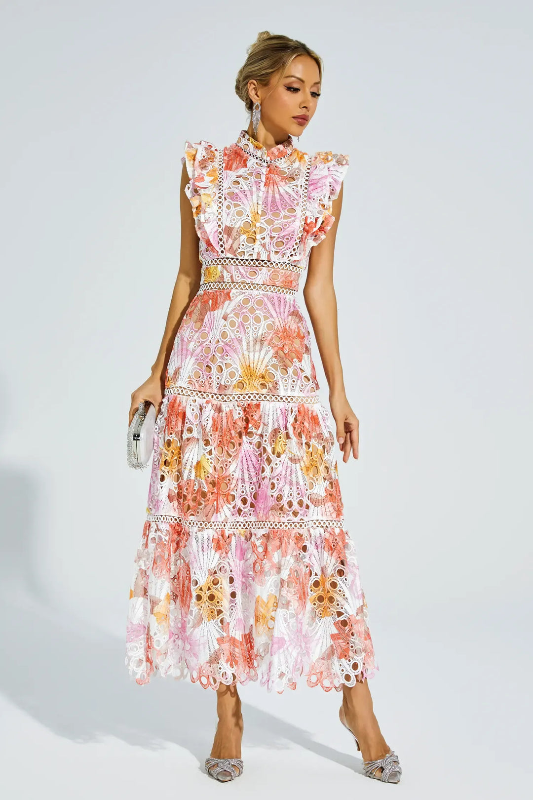 Paula Elise – Hollow Embroidered Sleeveless Midi Dress