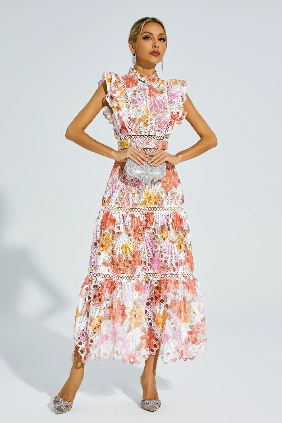 Paula Elise – Hollow Embroidered Sleeveless Midi Dress