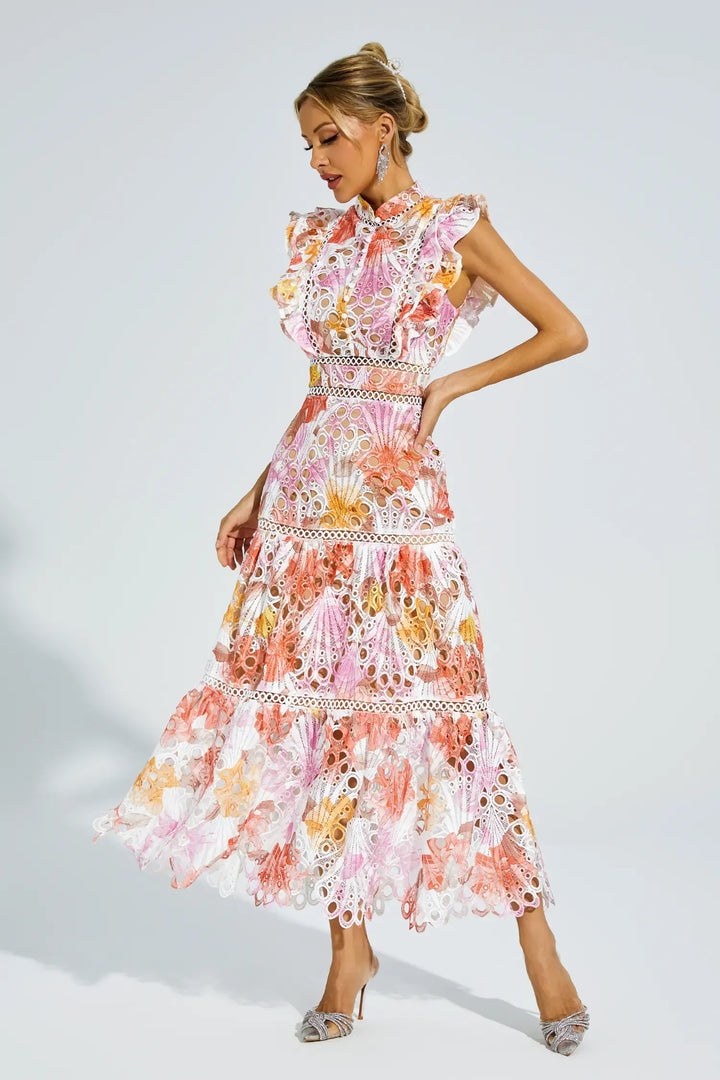 Paula Elise – Hollow Embroidered Sleeveless Midi Dress