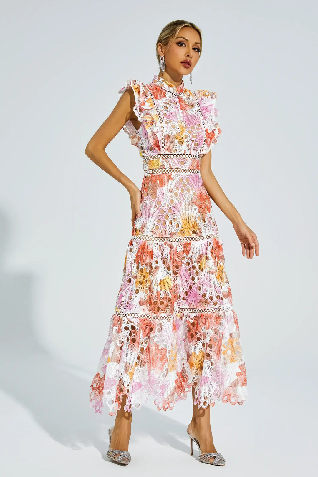 Paula Elise – Hollow Embroidered Sleeveless Midi Dress