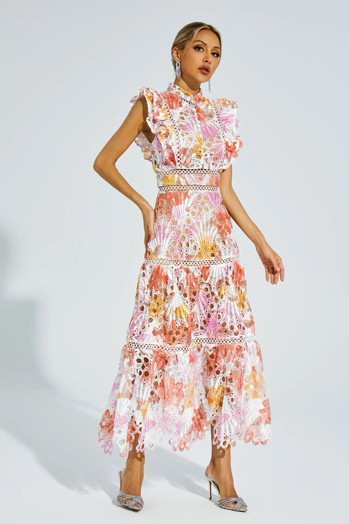 Paula Elise – Hollow Embroidered Sleeveless Midi Dress
