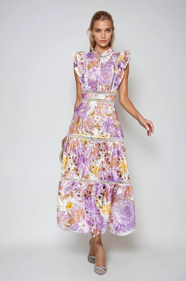 Paula Elise – Hollow Embroidered Sleeveless Midi Dress