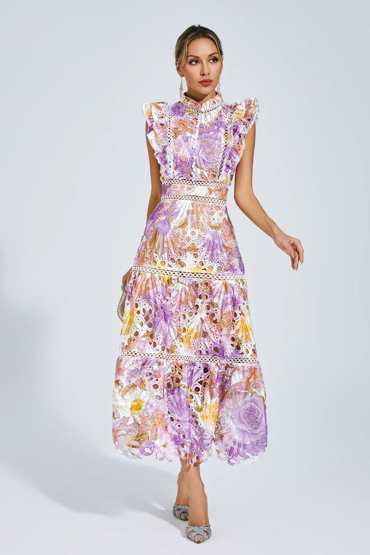 Paula Elise – Hollow Embroidered Sleeveless Midi Dress