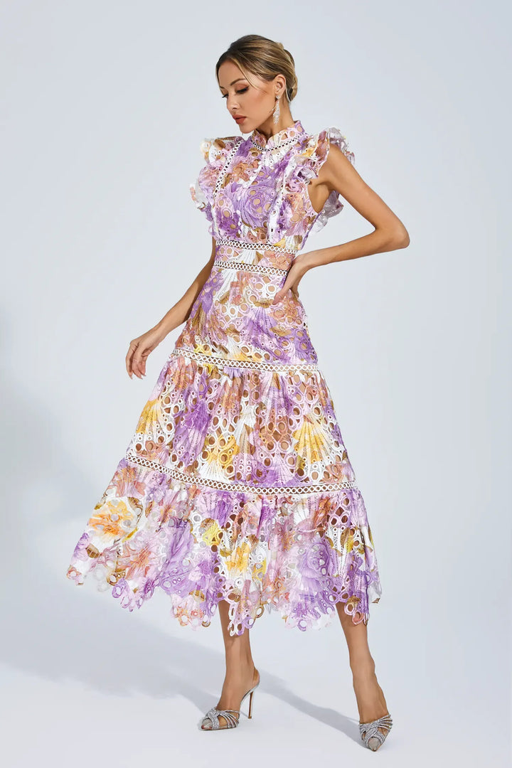 Paula Elise – Hollow Embroidered Sleeveless Midi Dress