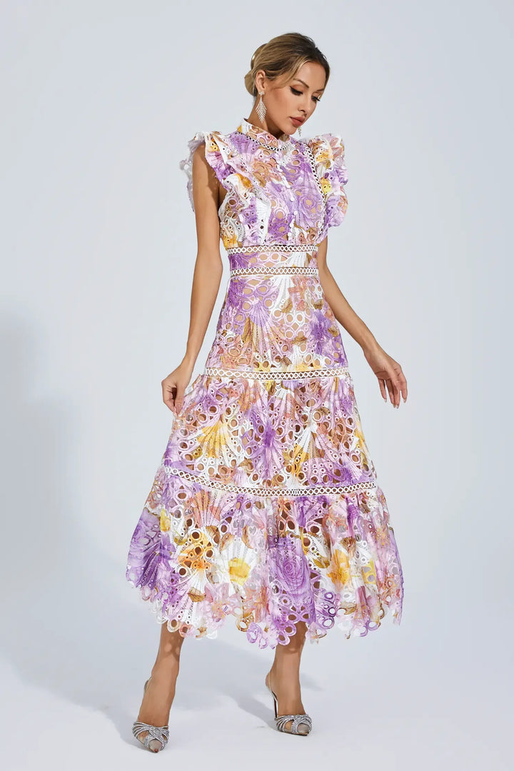 Paula Elise – Hollow Embroidered Sleeveless Midi Dress