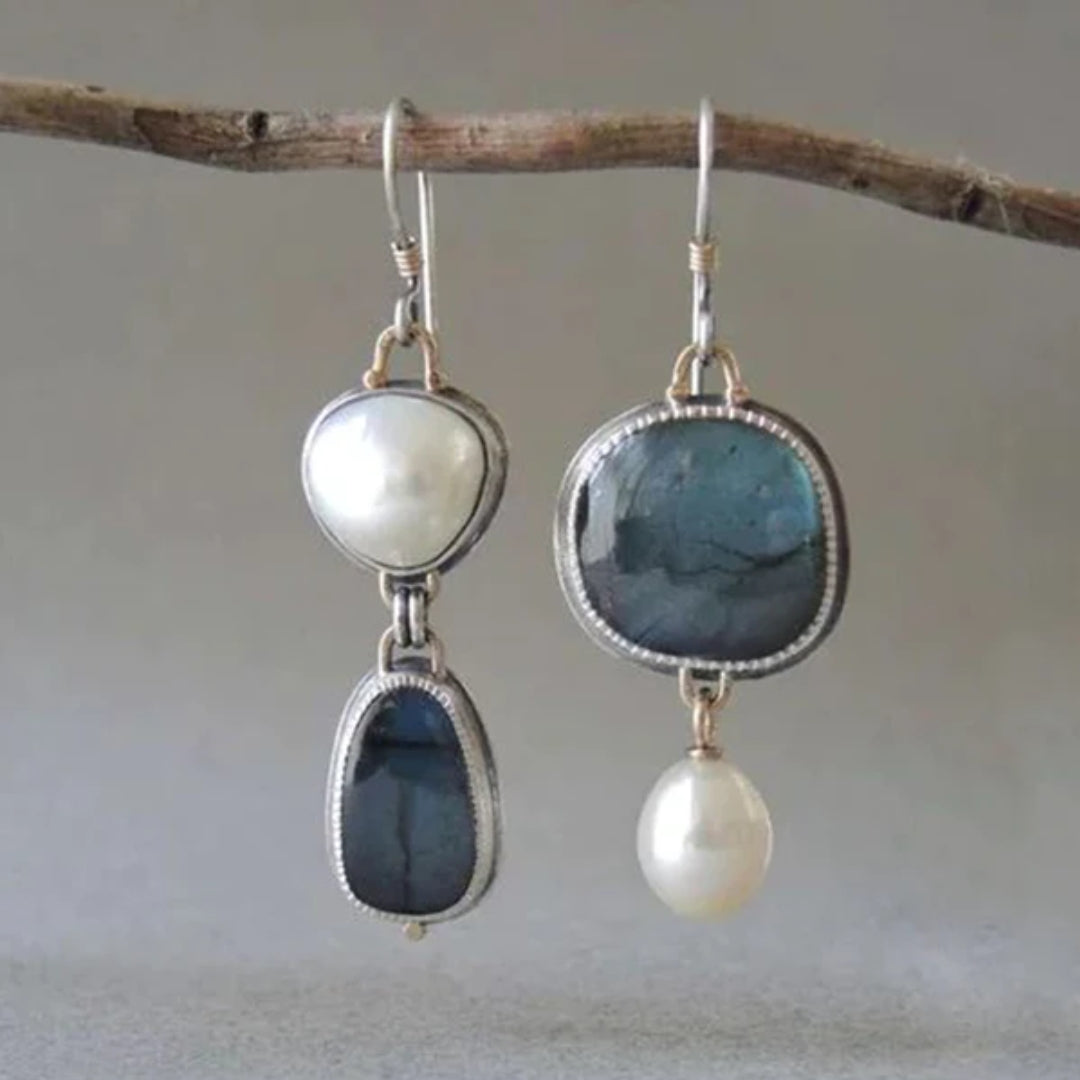 Vintage blue Zirconia and Pearl earrings
