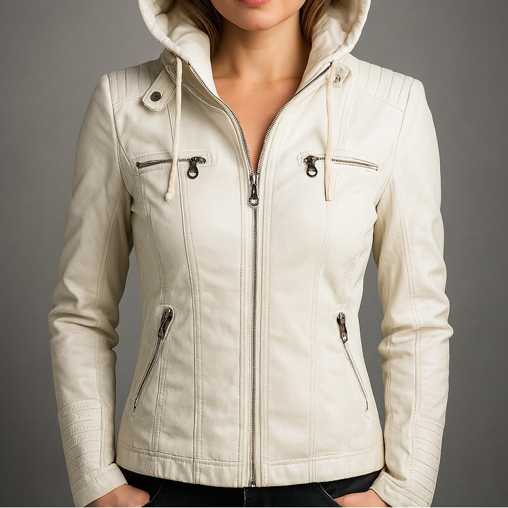 CAMILLE | ELEGANT FAUX LEATHER HOODED JACKET
