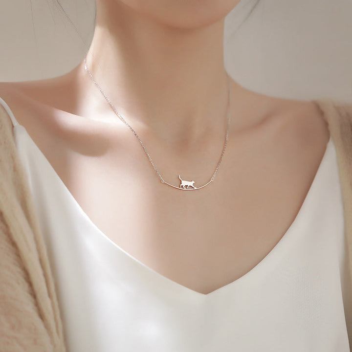 Climbing Cat Silver Necklace