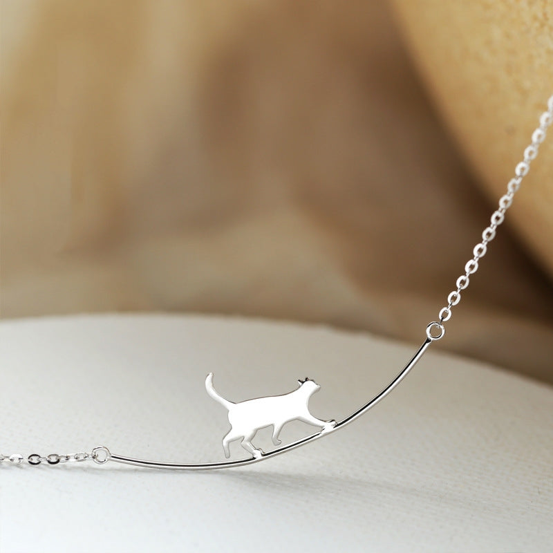 Climbing Cat Silver Necklace