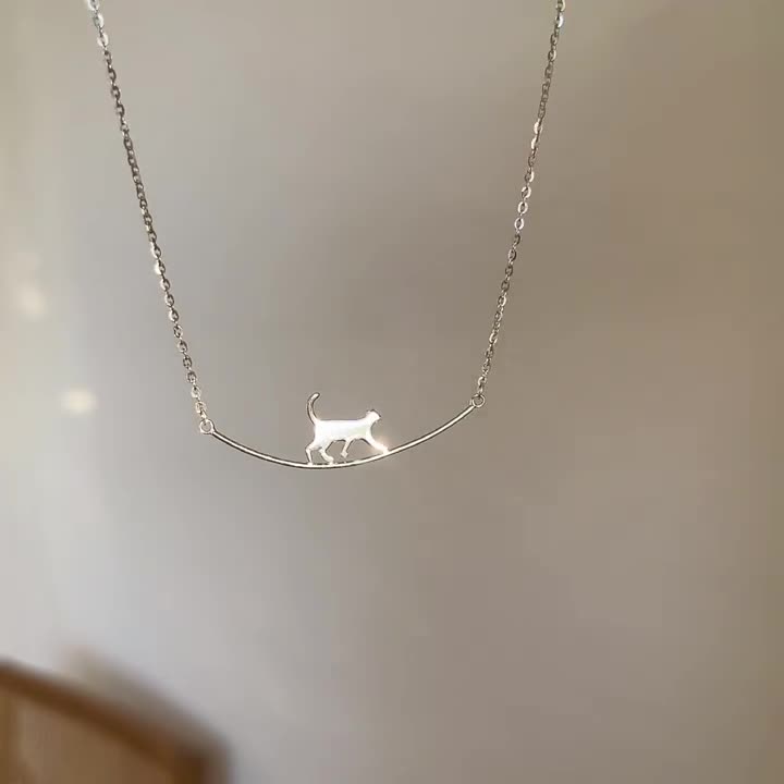 Climbing Cat Silver Necklace