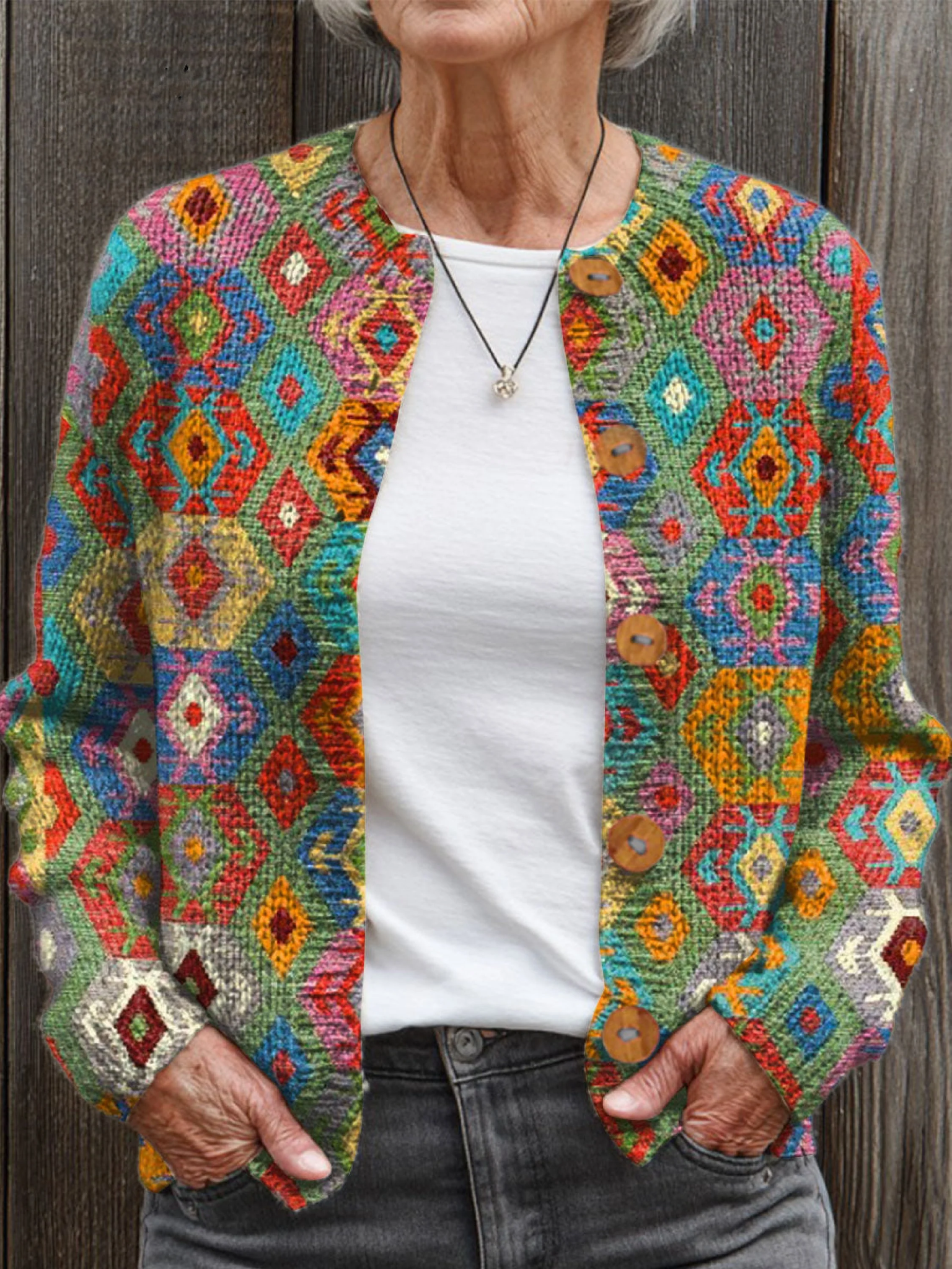 Vintage Abstract Geometry Art Print Buttoned Cardigan Sweater