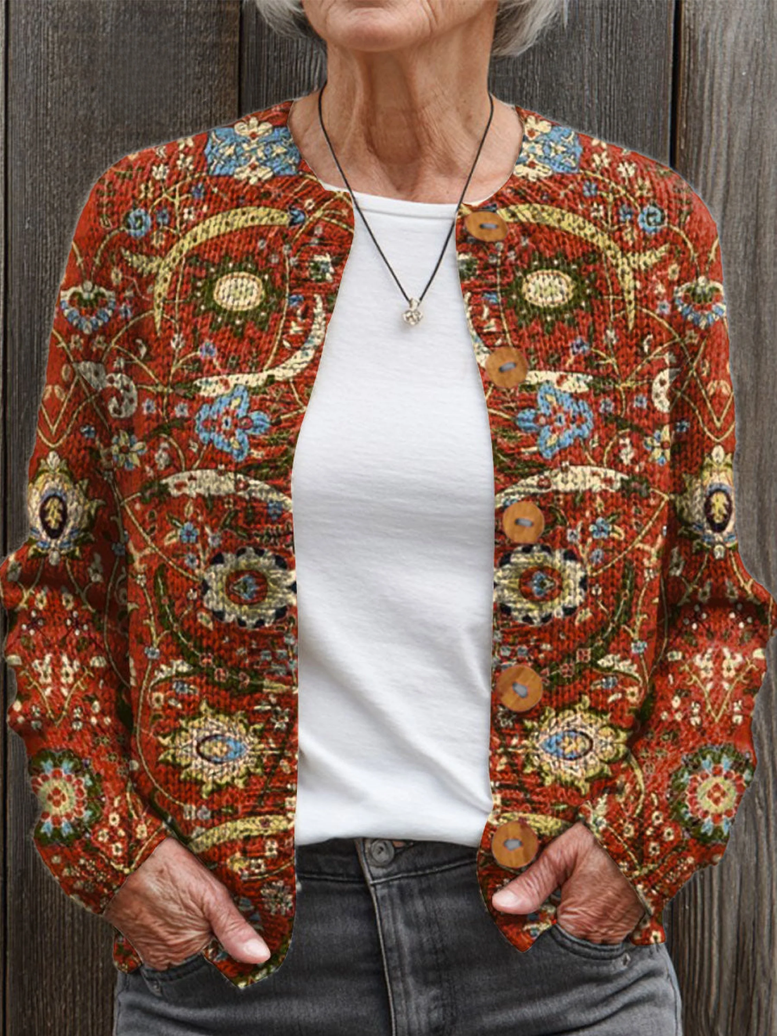 Vintage Flower Art Print Buttoned Cardigan Sweater